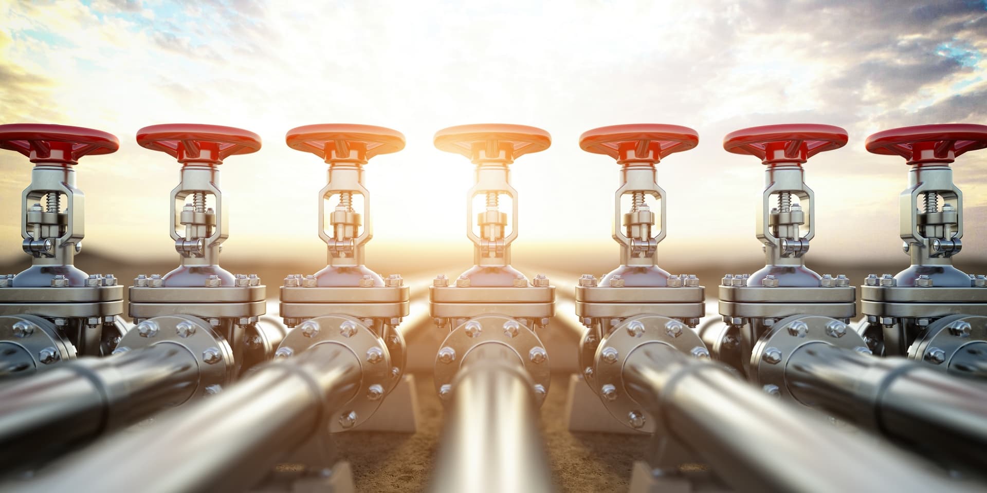Close-up of industrial valves and piping
