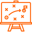 Line-art icon of a tactical planning board with strategy markers